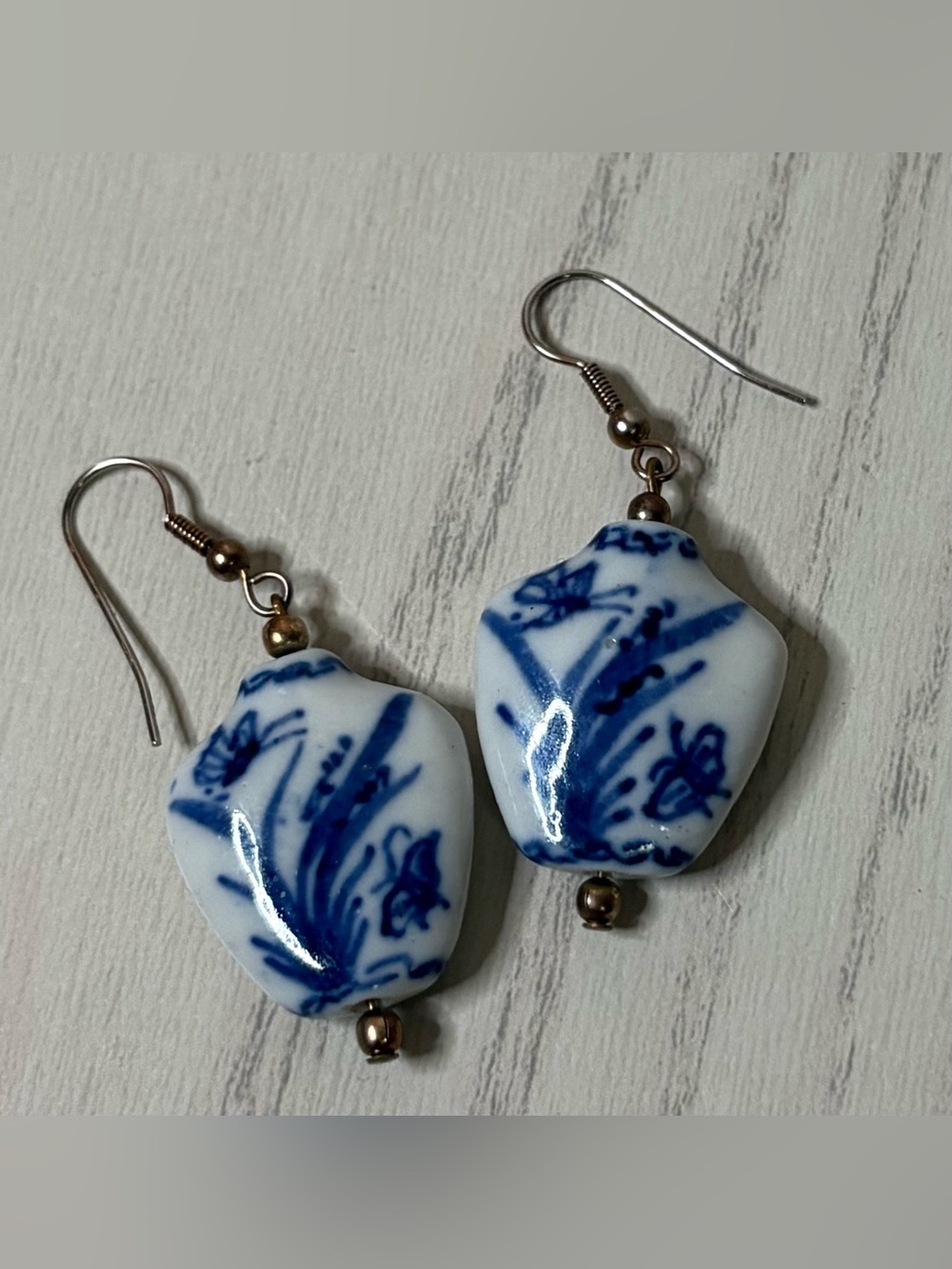 Porcelain Drop  Earrings Asian Inspired Blue & White